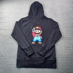 Bricktown x Super Mario Hoodie Mens S Black Embroidered Pixel Logo Heavyweight